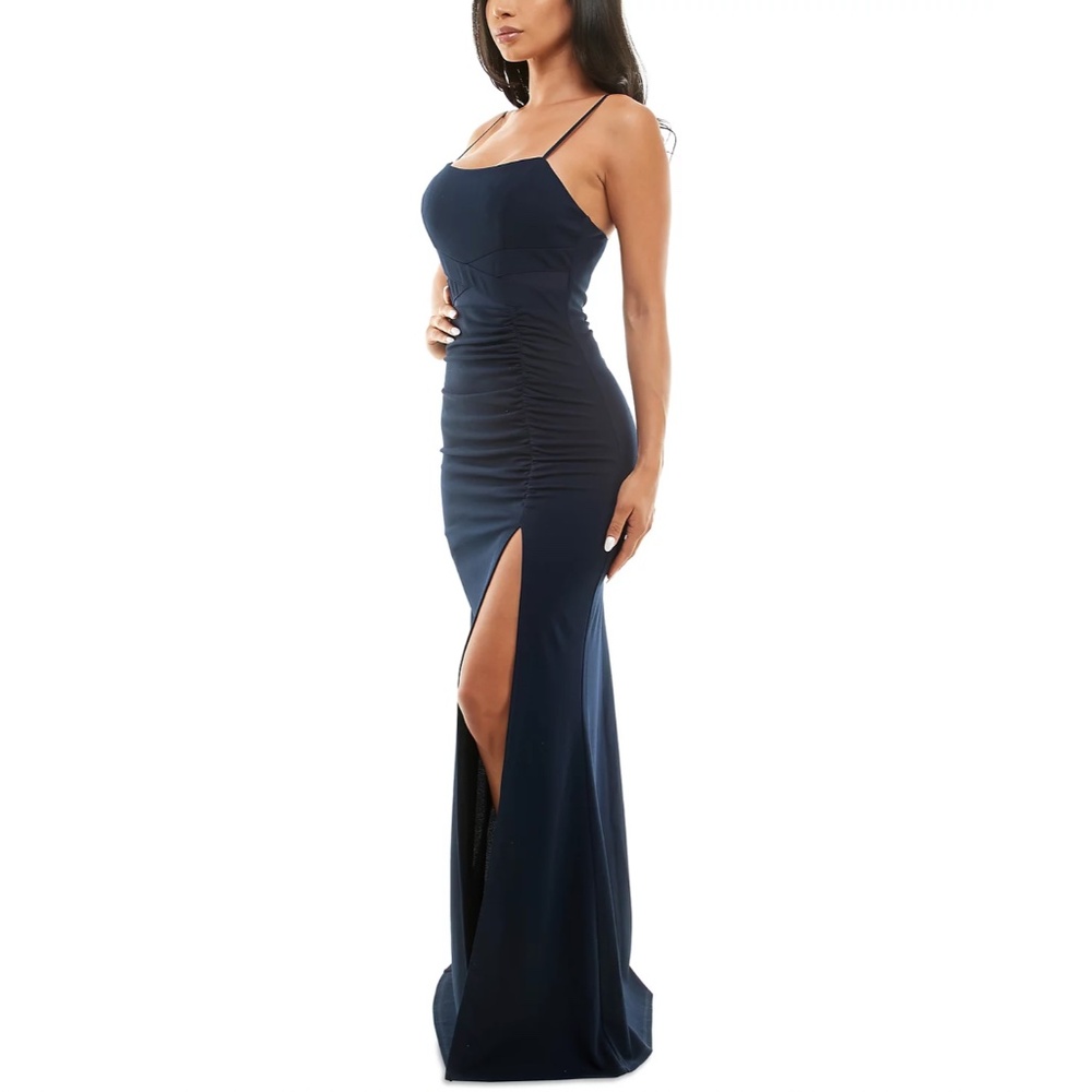 Emerald Sundae Juniors' Mesh-Trim Ruched Gown